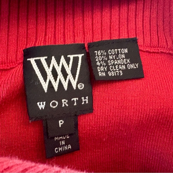 The Worth Collection Red Fringe Cowl Neck Shirt Top Sweater, Ribbed, Size Petite - Picture 6 of 6